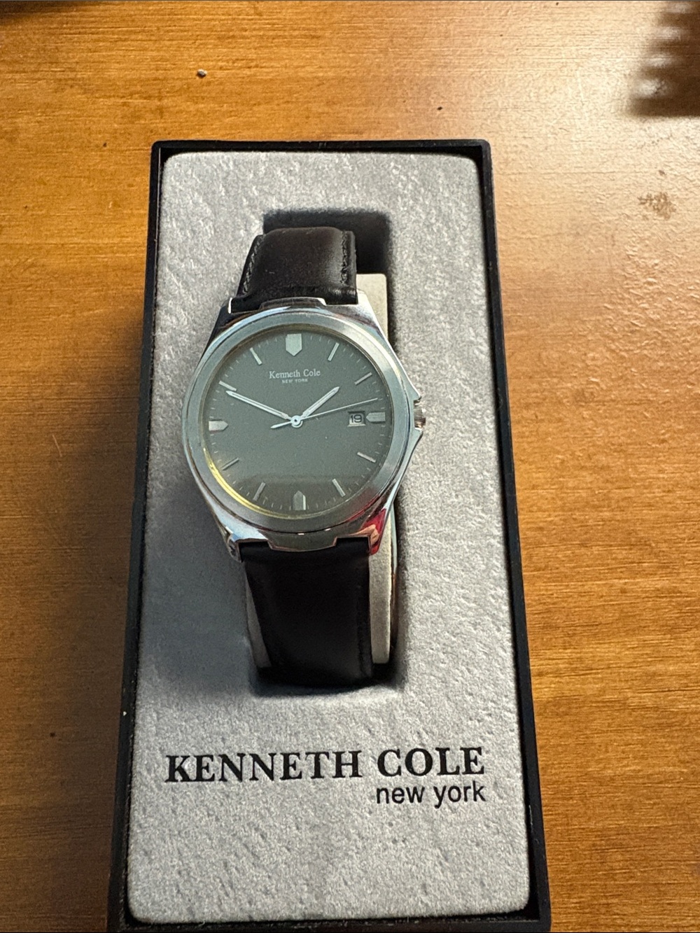 Kenneth Cole Men's Black Dial Silver Case Watch with Black Leather Strap